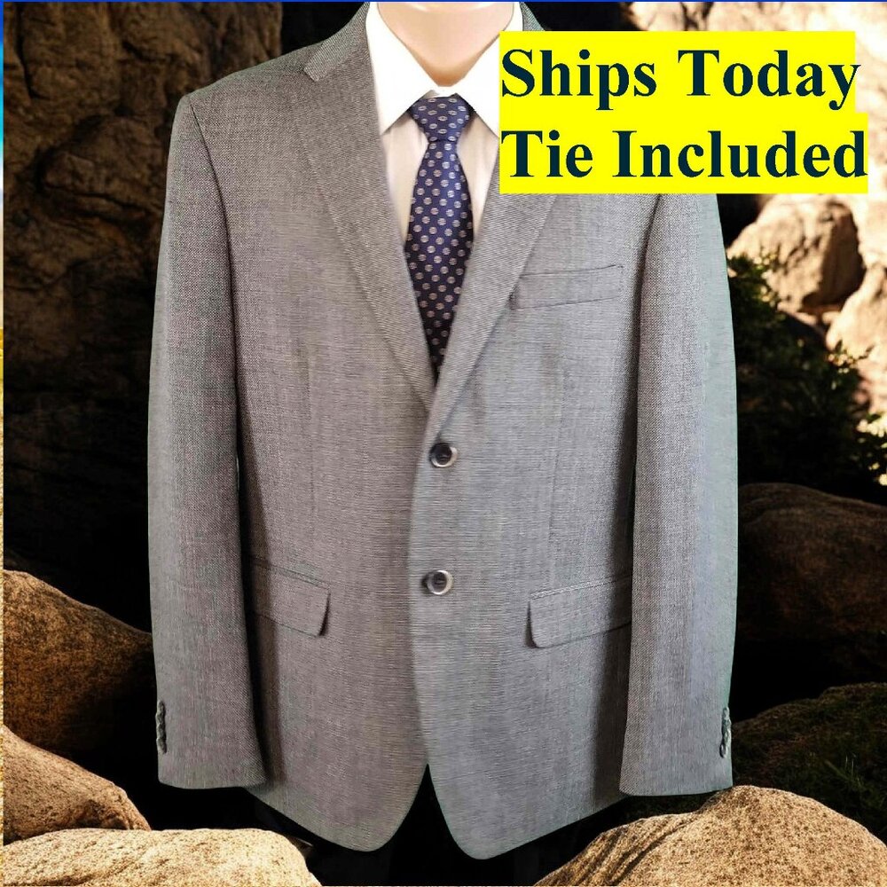 Tommy Hilfiger Men's 40S Blue Check 59% Wool Blazer Sport Coat & Tie 12628